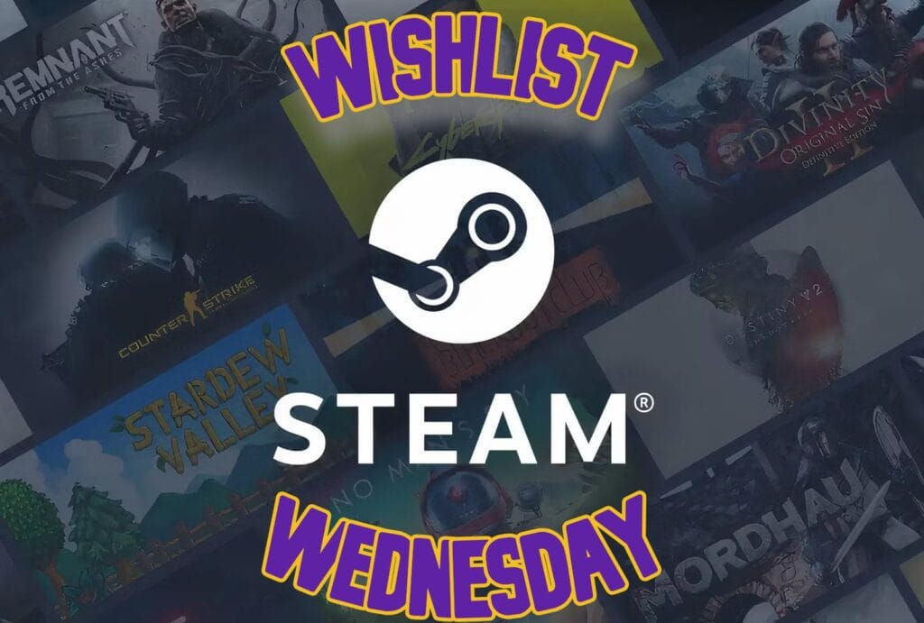 Wishlist Wednesday Steam promo featuring top games like Cyberpunk, Stardew Valley, and No Man’s Sky